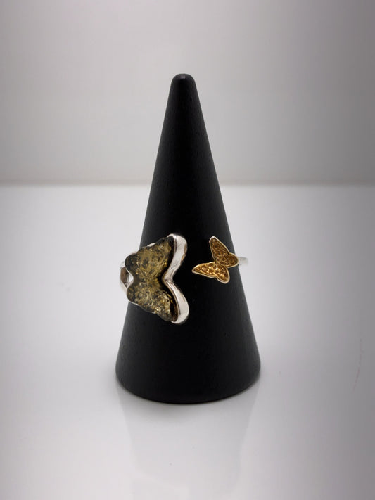 Sterling Silver Butterfly Amber Ring