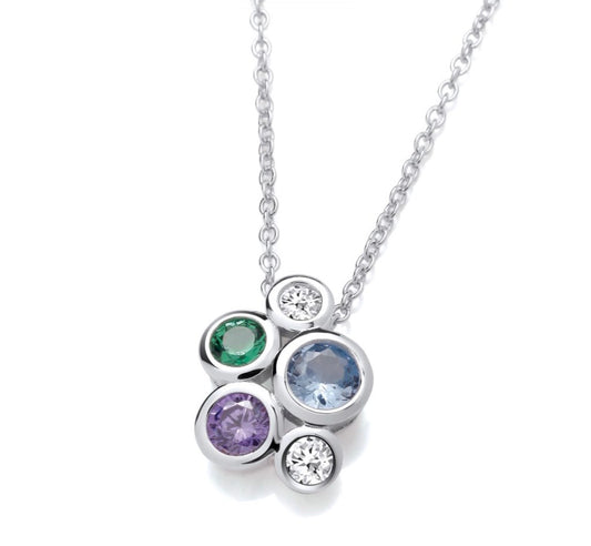 Sterling Silver CZ Rainbow Dance Cluster Necklace