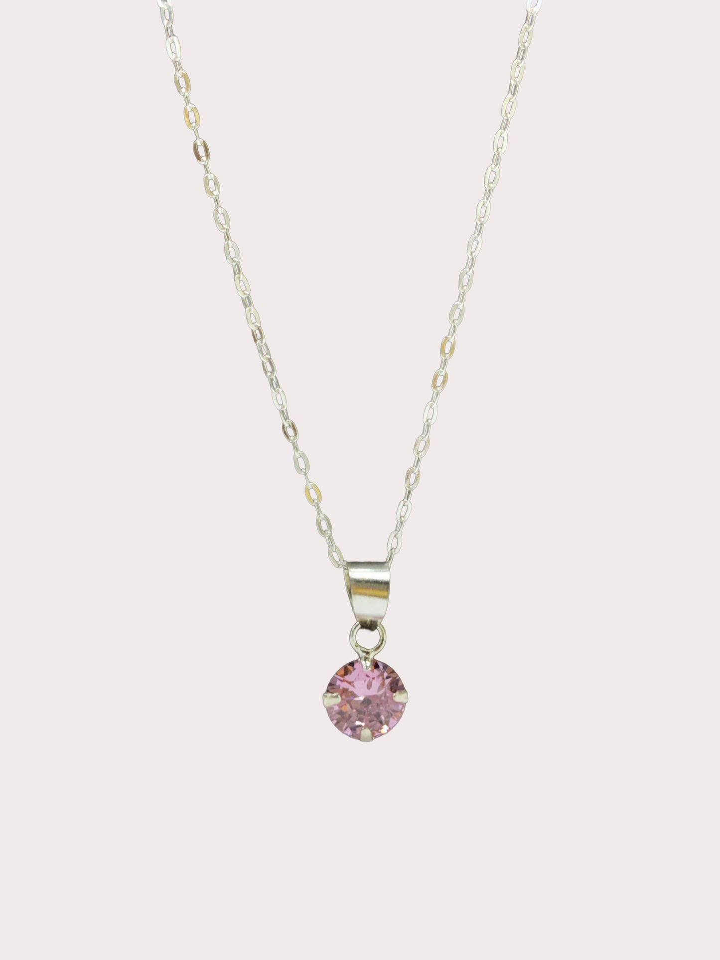 Sterling Silver Round Four Claw  Pink CZ Pendant
