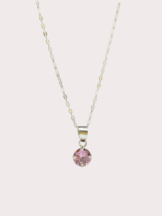 Sterling Silver Round Four Claw  Pink CZ Pendant