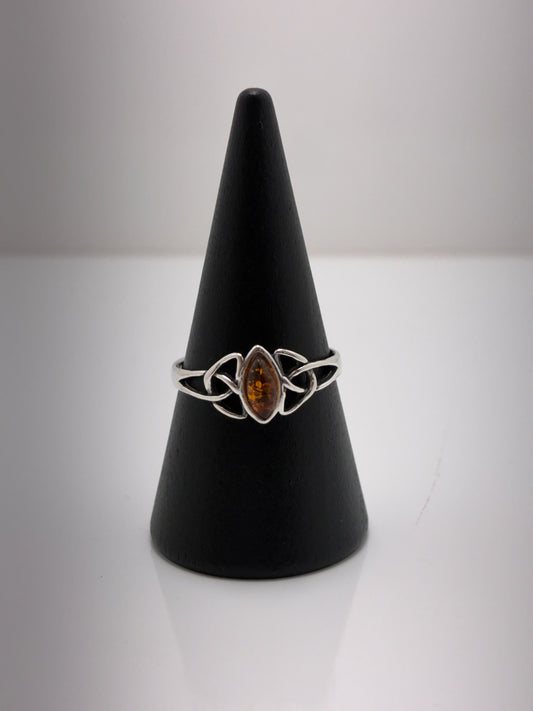 Sterling Silver Marquise Amber Ring