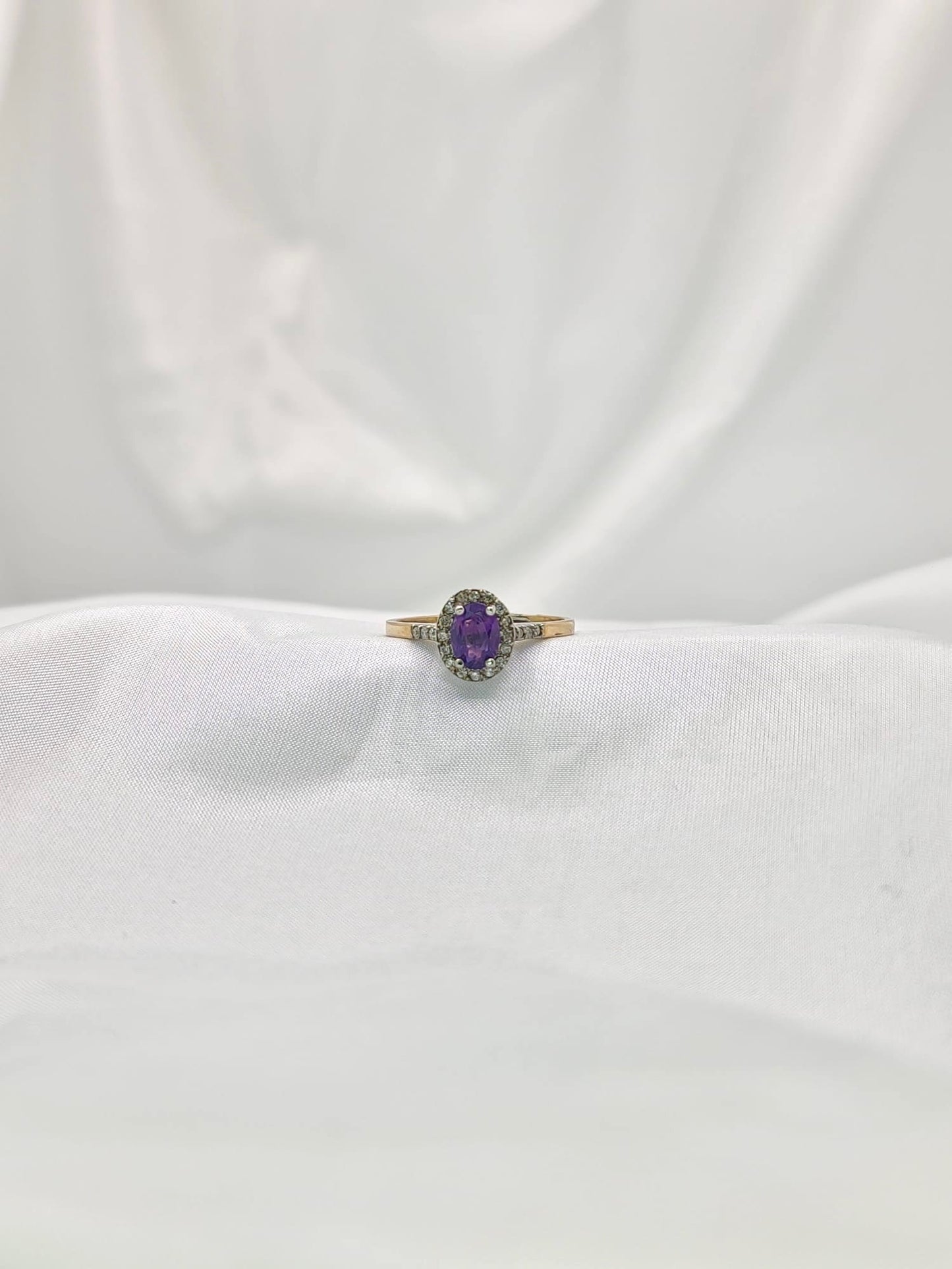 9ct Yellow Gold U33 Amethyst & Diamond Ring