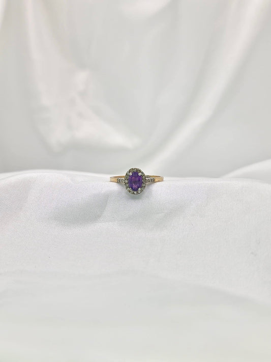 9ct Yellow Gold U33 Amethyst & Diamond Ring