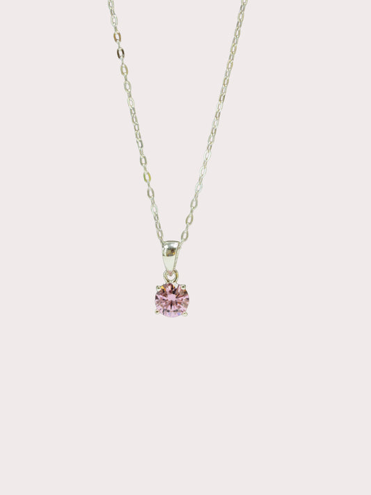 Sterling Silver Round Pink CZ Pendant