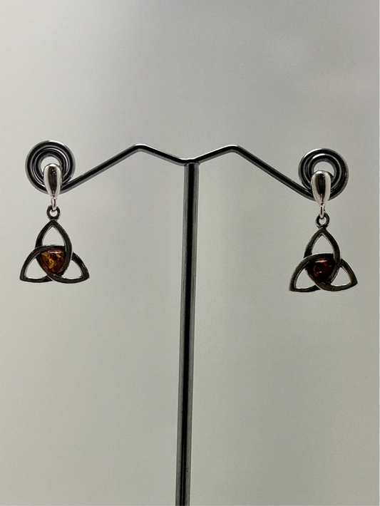 Sterling Silver Amber Celtic Earrings