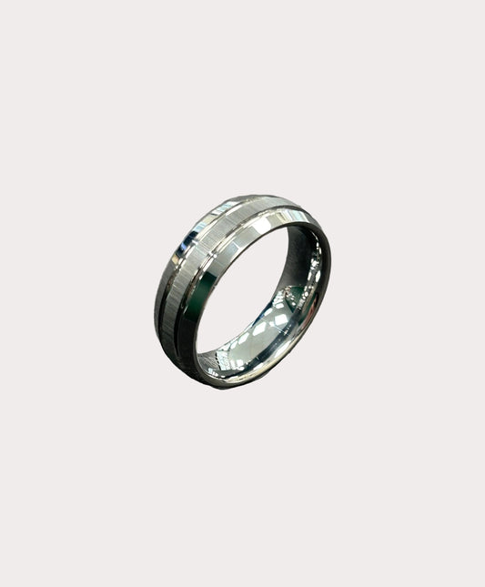 Tungsten Matt Central Inlay Ring