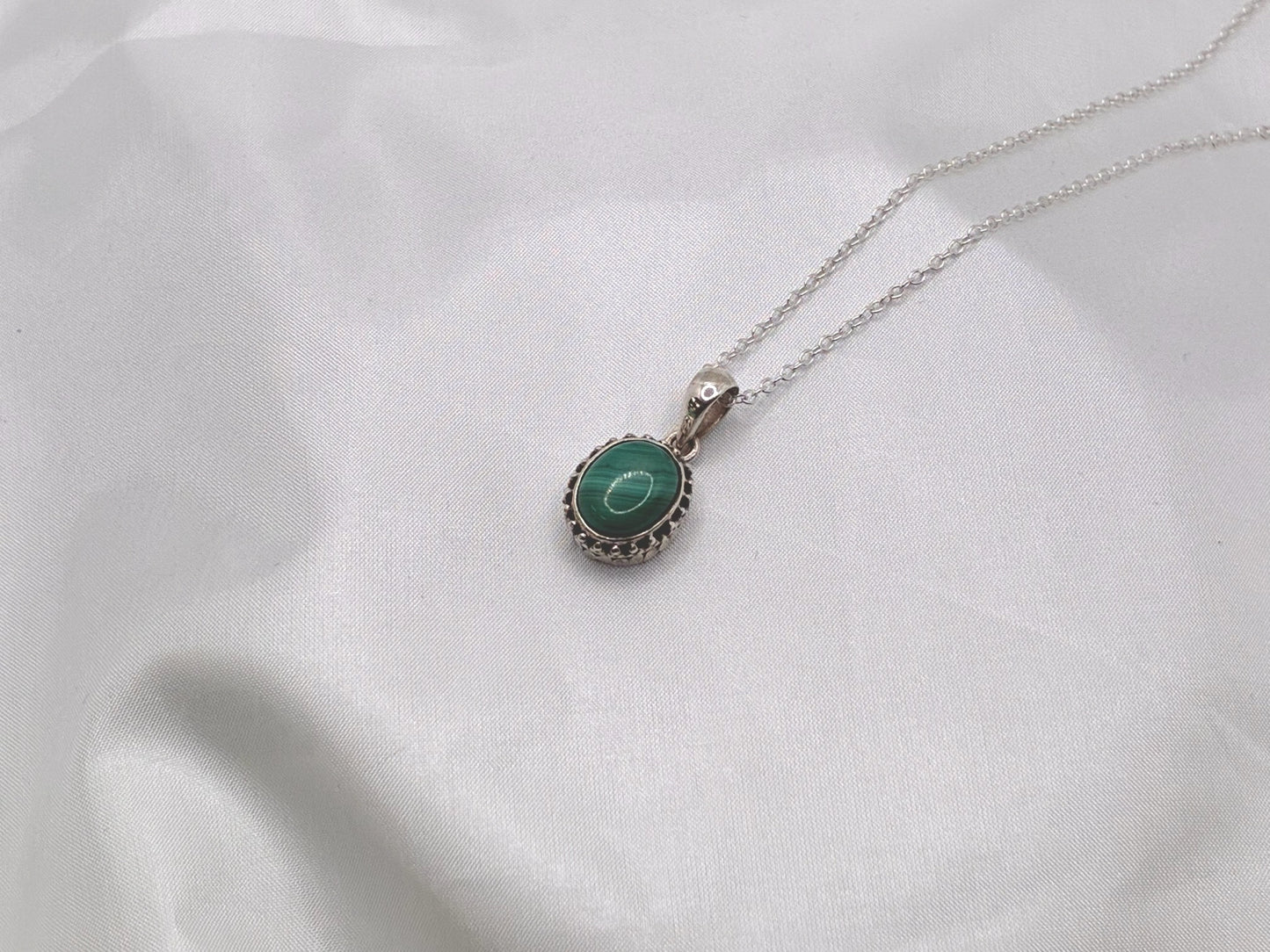 Sterling Silver Malachite Oval Pendant
