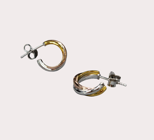 Sterling Silver Gold Plated Russian Hoop Earrings