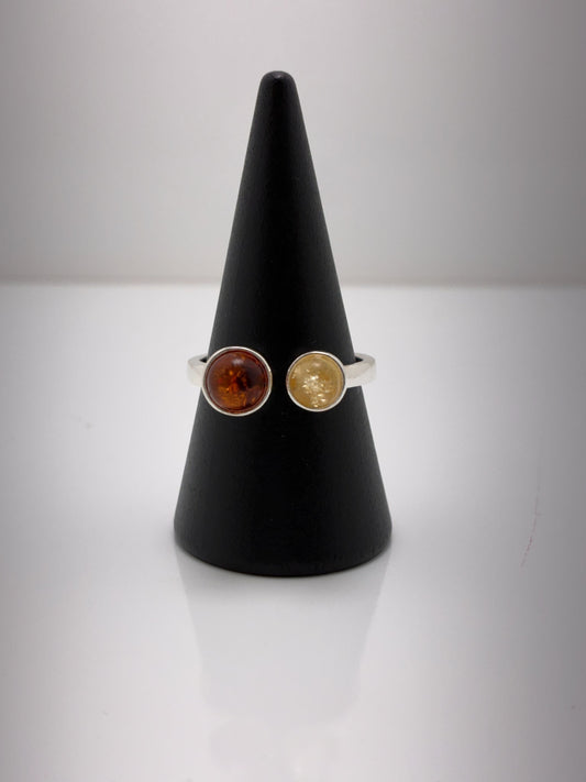 Sterling Silver Double Amber Ring