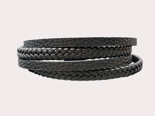 Stainless Steel Leather Black Braided Bracelet