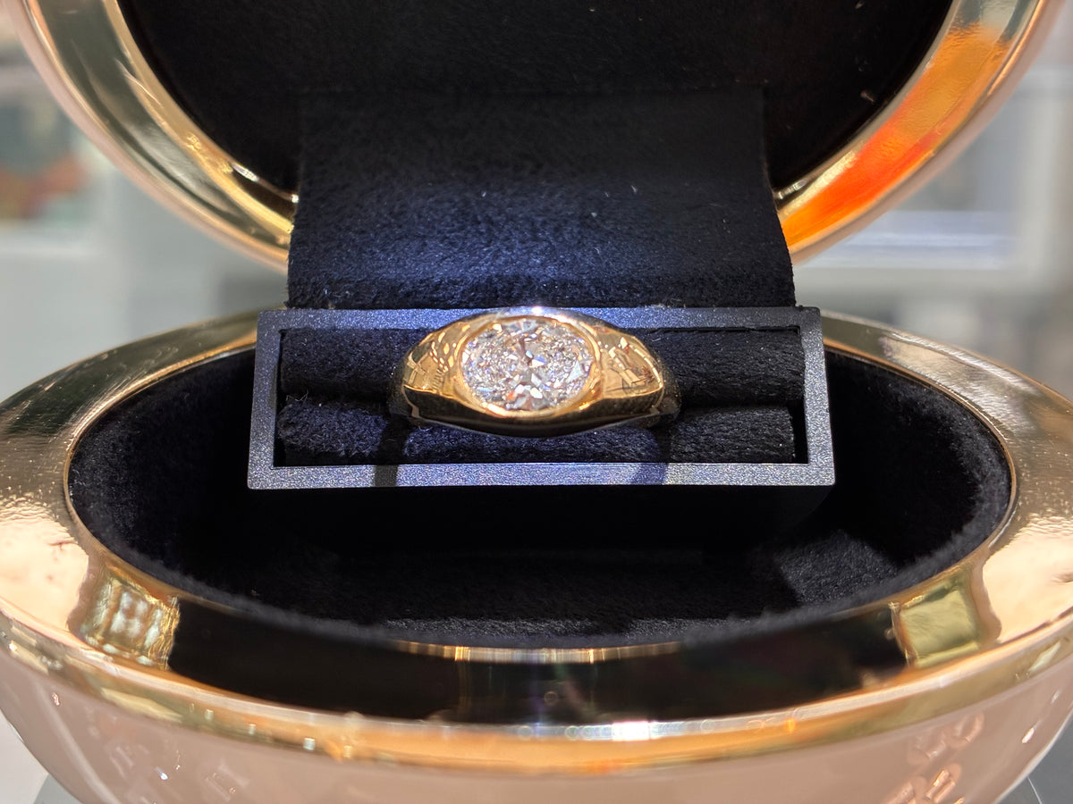 9ct Gold Lab Diamond Bezel Set Signet Ring