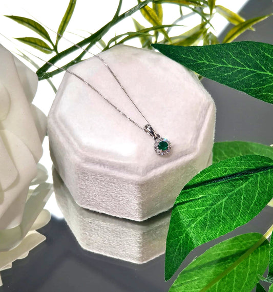 9ct White Gold Emerald Diamond Pendant