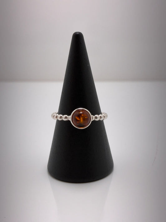 Sterling Silver Round Amber Bead Ring