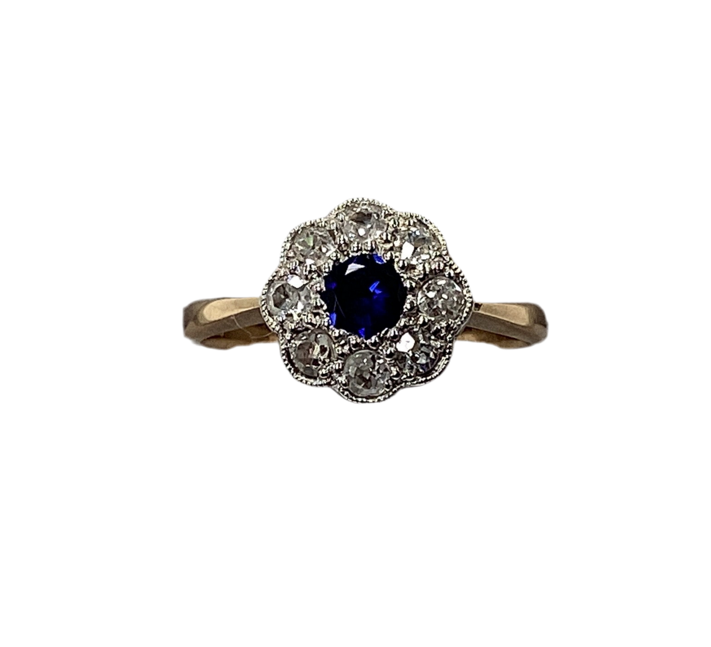 Pre-Owned 18ct Gold Sapphire and Diamond Flower Cluster Ring