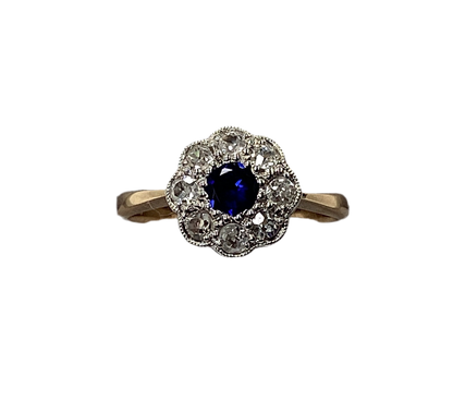Pre-Owned 18ct Gold Sapphire and Diamond Flower Cluster Ring
