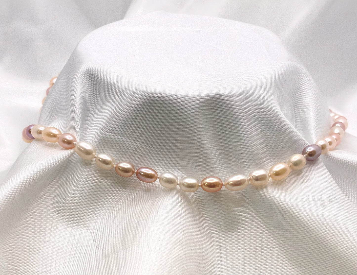 Sterling Silver Multicolour Rice Pearl Necklace
