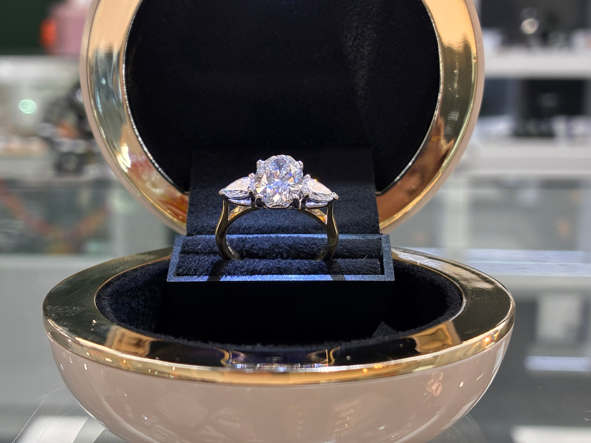 18ct Yellow Gold Lab Grown Oval Diamond with Pear Shoulders 3.25ct Total