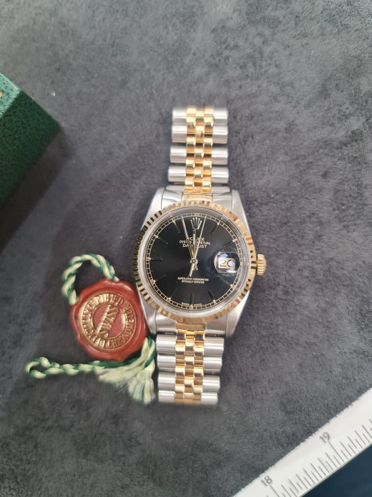 Pre-Owned Unisex Rolex Bimetal Perpetual Oyster Black Dial