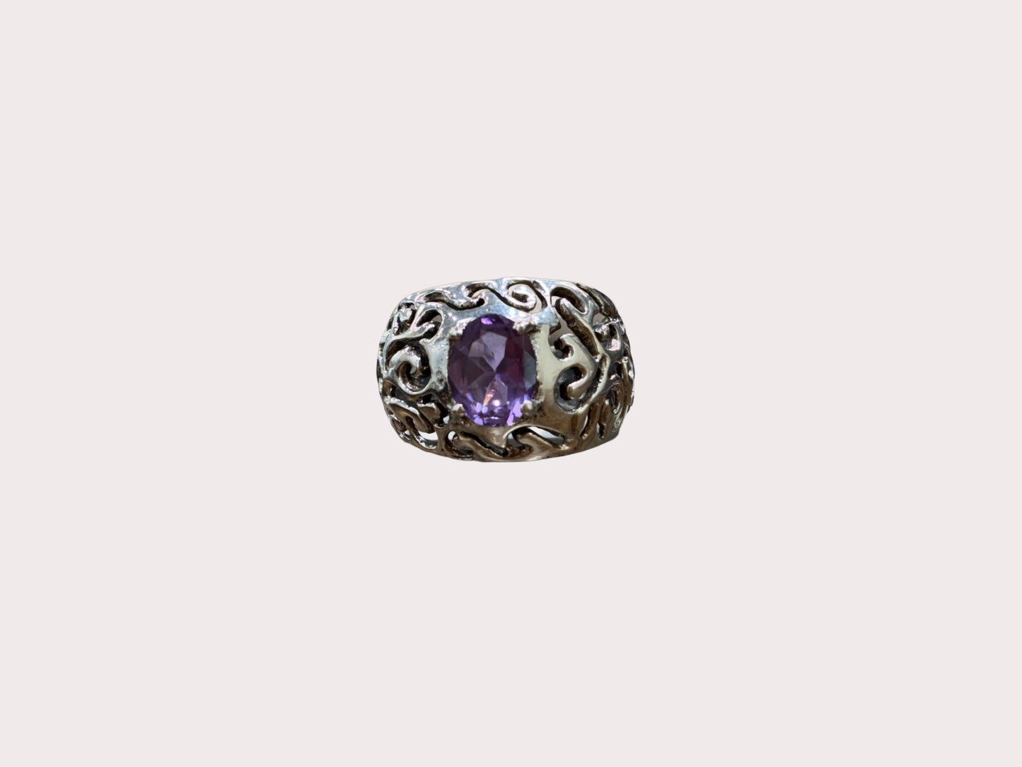 Sterling Silver Wide Amethyst Ring