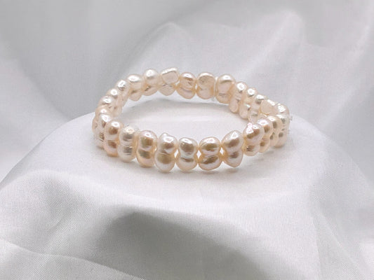 Double Row Freshwater Pearl Elasticated Bracelet