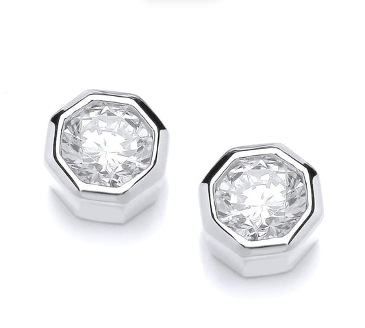 Sterling Silver CZ Hexagon Stud Earrings