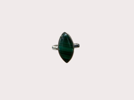 Sterling Silver Medium Marquise Malachite Ring