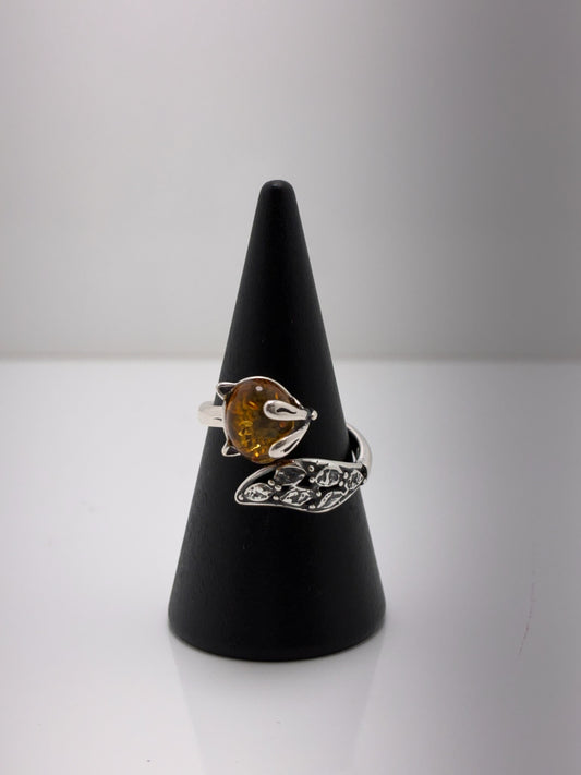 Sterling Silver Fox Amber Ring