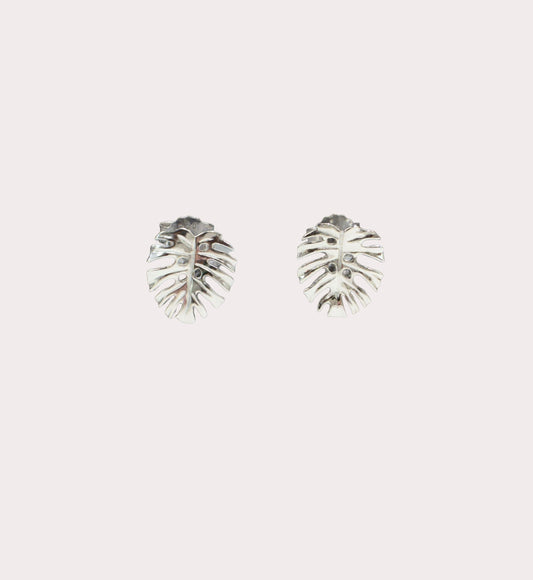 Sterling Silver Monstera Leaf Stud Earrings
