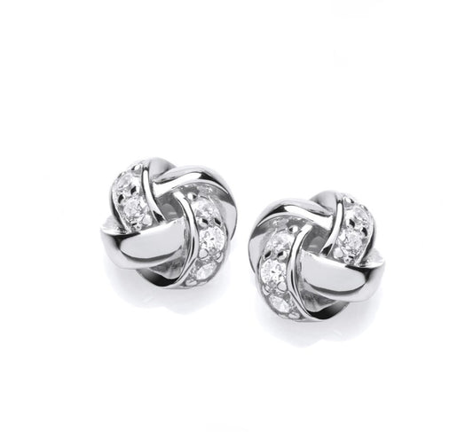 Sterling Silver CZ Plaited Knot Earrings