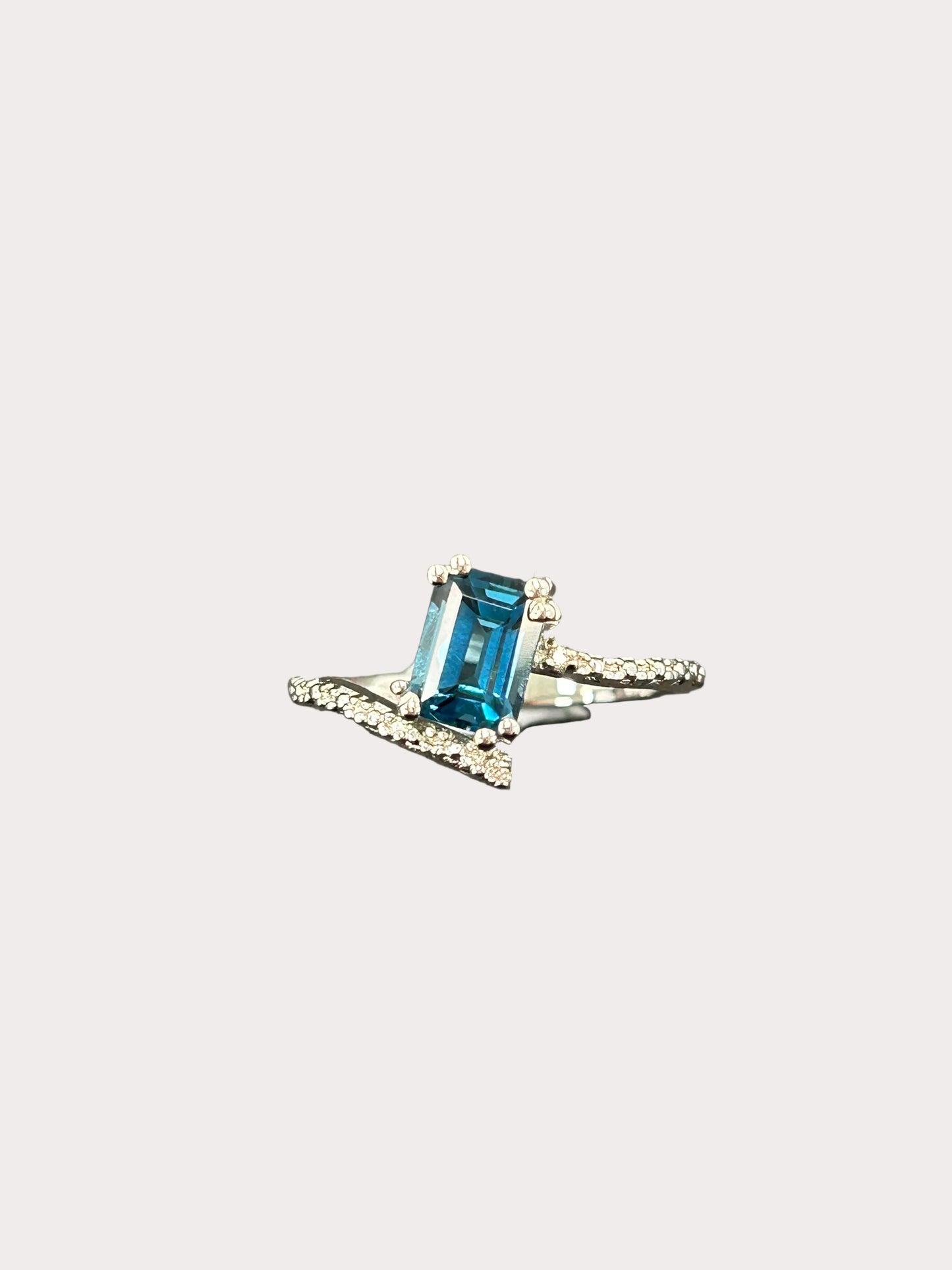 Sterling Silver Emerald Cut Gemstone Bypass Style Ring