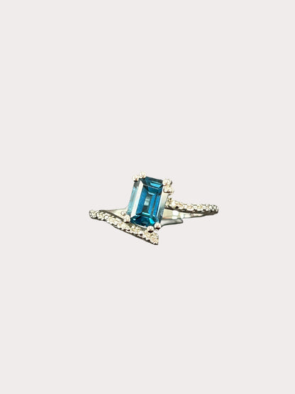 Sterling Silver Emerald Cut Gemstone Bypass Style Ring