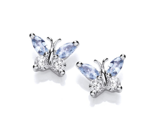 Sterling Silver Aqua CZ Butterfly Earrings