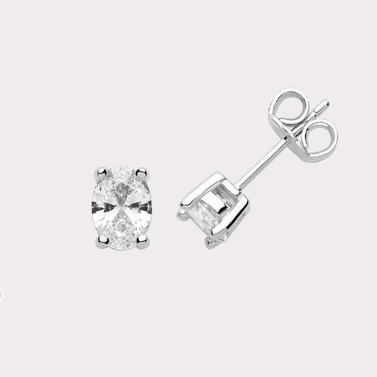 Sterling Silver Oval Claw Set Studs