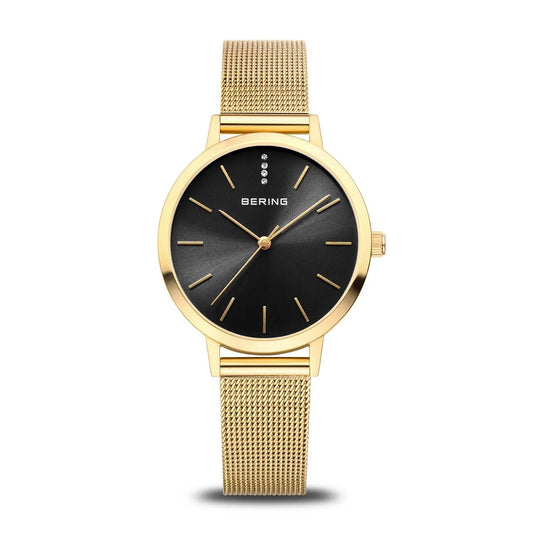 Bering Time Womens Gold and Black CZ Watch