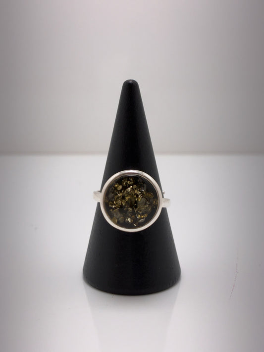 Sterling Silver Round Amber Ring