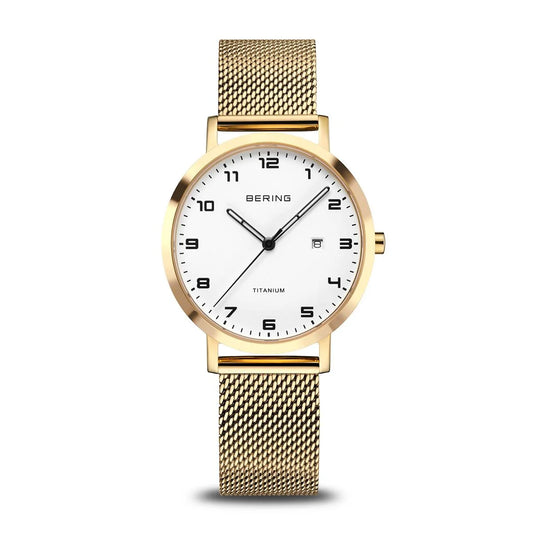 Bering Time Womens Large Gold and White Watch