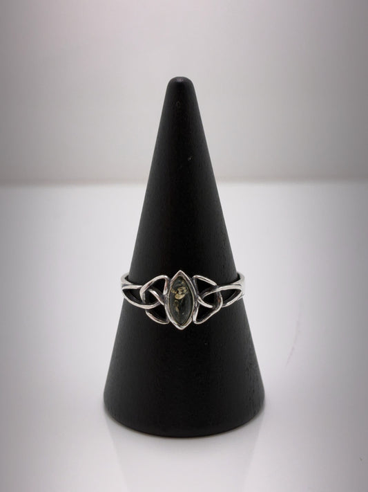 Sterling Silver Green Marquise Amber Ring