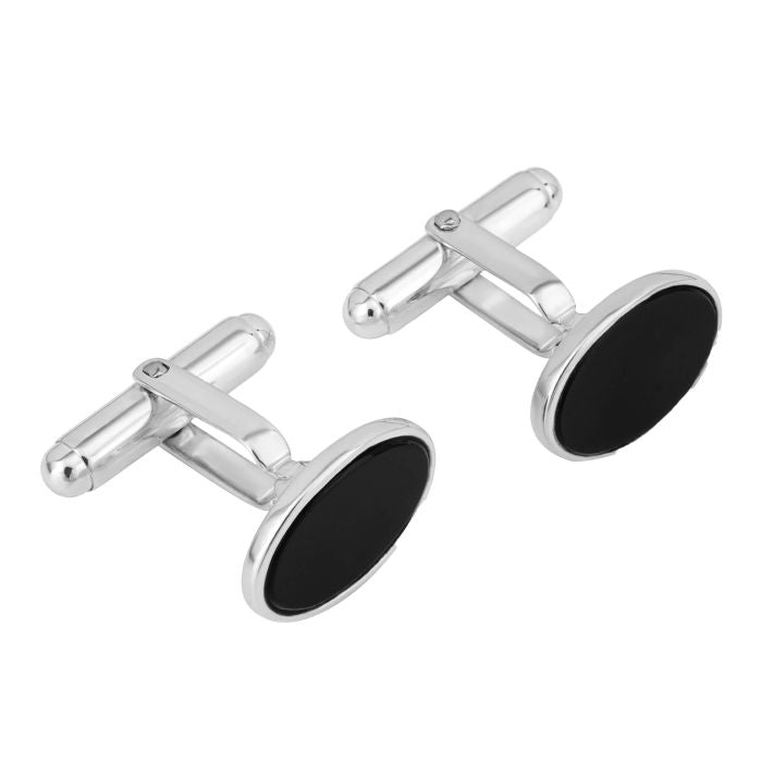 Sterling Silver Oval Onyx Cufflinks