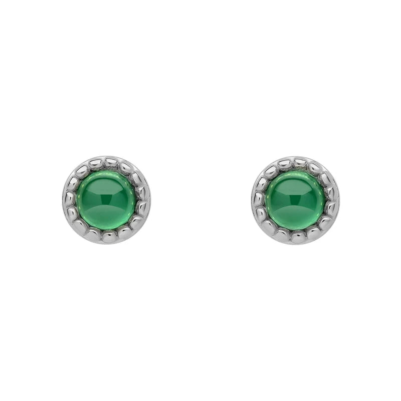 Sterling Silver Birthstone Milgrain Cabochon Earrings
