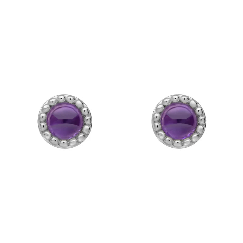 Sterling Silver Birthstone Milgrain Cabochon Earrings