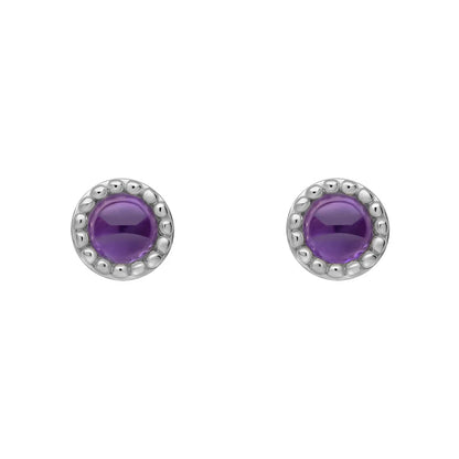 Sterling Silver Birthstone Milgrain Cabochon Earrings