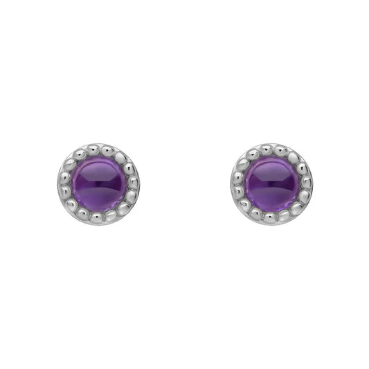 Sterling Silver Birthstone Milgrain Cabochon Earrings