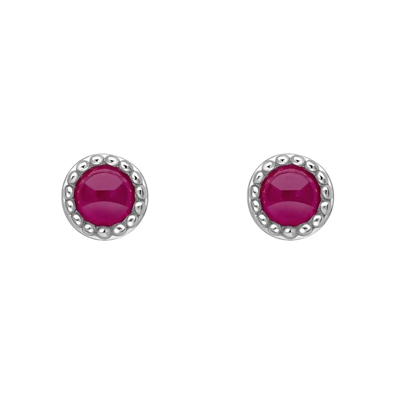 Sterling Silver Birthstone Milgrain Cabochon Earrings