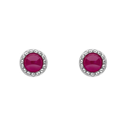 Sterling Silver Birthstone Milgrain Cabochon Earrings