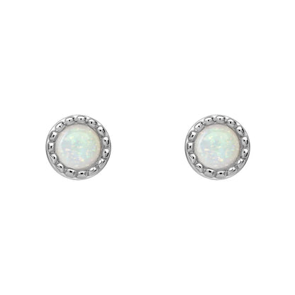 Sterling Silver Birthstone Milgrain Cabochon Earrings