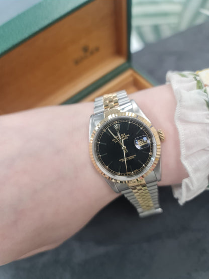 Pre-Owned Unisex Rolex Bimetal Perpetual Oyster Black Dial