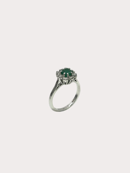 Pre-Owned 18ct White Gold Emerald and Diamond Ring