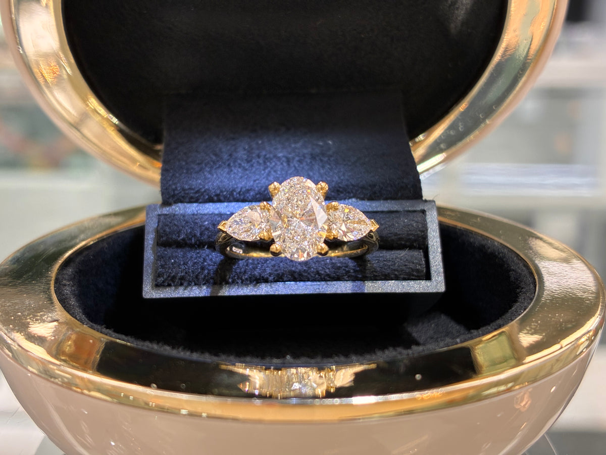18ct Gold 1.5ct Oval Lab Grown Diamond Trilogy Ring