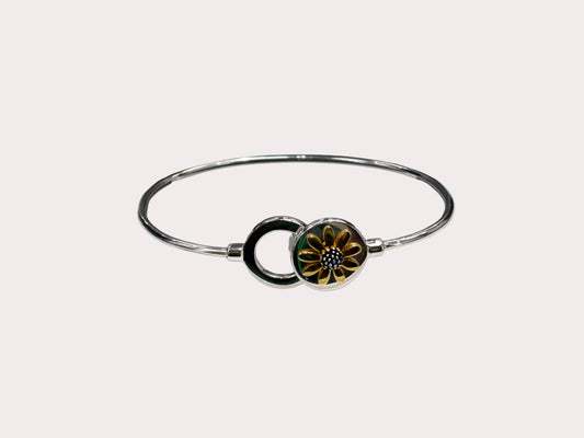 Sterling Silver Sunflower Button Bangle
