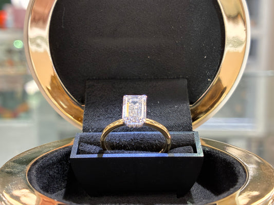 18ct Yellow Gold Lab Grown Emerald Cut Diamond with Hidden Halo 2.61ct Total